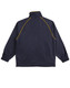 A navy track jacket with yellow piping, featuring a high collar and elastic cuffs. Includes a logo on the back.