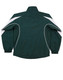 A dark green track jacket with white accents and elastic cuffs, featuring a logo on the back.