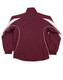 A maroon track jacket with white accents, featuring a high collar and a branded logo.