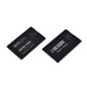 A black credit card flash drive with a sleek design and logos on both sides. Perfect for technology storage needs.