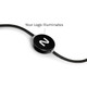 A black illuminated charging cable featuring a round connector and a decorative braided design.