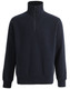 A dark navy 1/2 zip collar fleecy jumper featuring a zip and cuffs. It has a simple design and a logo.