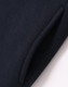 A close-up of a navy fleecy jumper featuring a half-zip collar and pockets. The fabric appears soft and textured.