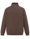 A brown 1/2 zip collar fleecy sweat featuring a regular fit and long sleeves. It has a logo on the front.