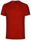 A bright red unisex cotton T-shirt with a crew neckline and short sleeves, featuring a logo.