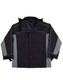 A black and grey men's 3-in-1 jacket featuring a detachable inner layer and a logo.