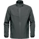 A men's jacket in dark grey with a zip front and a textured pattern. Features a stand-up collar and has branding.