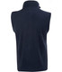 A navy blue adult's polar fleece vest featuring a high collar and sleeveless design. Includes a logo on the back.