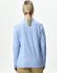 A light blue unisex long sleeve polo shirt featuring a collar and a logo on the back.