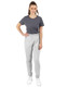Grey poly/cotton terry sweat pants worn by a model, paired with a grey T-shirt and white shoes.