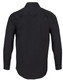 A black long-sleeved work shirt with a collar and buttoned cuffs, featuring a logo.