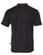A black short-sleeve polo shirt with a logo on the back, designed for workwear.