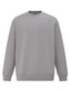 A grey crew fleece sweatshirt with long sleeves and a round neckline. It features a simple design and has a logo.