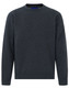 A dark grey crewneck sweatshirt with long sleeves and a simple design. It features a logo on the neckline.