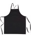 A black bib apron with a front pocket and adjustable neck straps, featuring long waist ties.