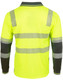 A long-sleeve safety polo in hi-vis yellow with grey reflective stripes and detail. Features a logo on one side.