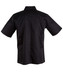 A black short-sleeve chef's jacket with a collar and a logo on the sleeve.