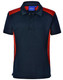 Children's polo shirt in navy with red accents and a logo on the chest. Short sleeves and a collar design.