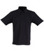 A black children's traditional polo shirt with a collar and short sleeves, featuring buttons and a small logo.