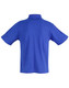 A blue children's traditional polo shirt with a collar and short sleeves, featuring a logo.