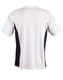A short sleeve T-shirt featuring a white front and contrasting black sides, with a logo on the back.