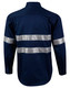 A navy blue long-sleeve work shirt featuring reflective 3M tape stripes and a logo.