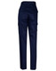 Navy blue work pants featuring side pockets, suitable for various work environments. Includes a logo.