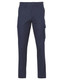 Navy cargo pants featuring drill pant pockets on the legs, with a stout fit and a logo.