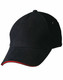 A black cap with a curved peak and a red underbrim. It features a small logo on the side.