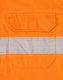 An orange long-sleeve shirt featuring perforated reflective tape and a back pocket. It has a logo on the fabric.