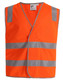 An orange safety vest featuring shoulder reflective tapes and a logo. Suitable for safety wear.