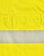 A bright yellow safety shirt featuring segmented reflective tape and a pocket. It has a logo on the fabric.