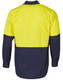 A Hi-Vis long sleeve cotton drill shirt in yellow and navy with a logo. Perfect for workwear.