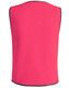 A pink kid’s safety vest with grey edges, designed as part of safety wear uniforms, featuring a simple design and no front embellishments.