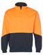 A Hi-Vis long sleeve windcheater collar in bright orange and navy, featuring a zip and a logo.