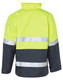 A high-visibility long line safety jacket in bright yellow and navy, featuring reflective 3M tape.
