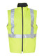 A bright yellow reversible safety vest with silver reflective 3M tape in a hoop pattern, featuring a zip closure.