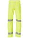 Hi-Vis safety pants in bright yellow featuring reflective 3M tape stripes. Includes an elastic waistband and has branding.