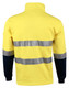 A yellow and navy two-tone fleece jumper featuring reflective 3M tape, with a back view. It has a logo.