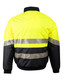 A hi-vis two-tone flying jacket in bright yellow and black, featuring reflective 3M tapes and a logo.