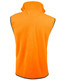 A polar fleecy vest in high-visibility orange, featuring a collar and black edging, with a branding logo.