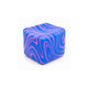 A colourful squishy cube in blue and pink swirls, featuring a smooth surface and a playful design.