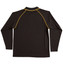 A black long-sleeve polo shirt with yellow piping and a collar. Features a logo on the back.