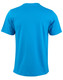 A blue cotton semi-fitted t-shirt with short sleeves featuring a logo.