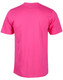 A bright pink semi-fitted cotton t-shirt for kids, featuring a simple design and short sleeves.