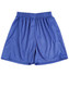 Blue kids' soccer shorts with an elastic waistband and a simple design, featuring a logo.