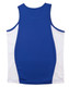 A blue and white contrast mesh singlet with a logo on the back. Designed for kids.