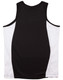 A black and white kid's singlet featuring a contrast mesh design and a branding logo.