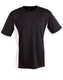 A black and white short-sleeved t-shirt featuring contrasting side panels and a logo.
