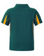 A kids' short-sleeve polo shirt in green with yellow accents and a logo. The back view is displayed.